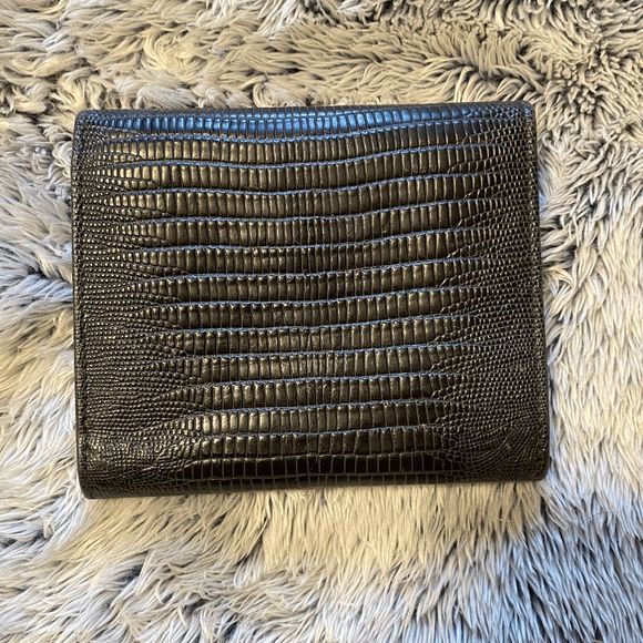 Salvatore Ferragamo Snakeskin Black Silver-Tone Hardware Tri-Fold Wallet MP $398 - Picture 11 of 15